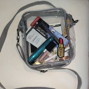 Transparent Gray Crossbody Bag Full Of Cosmetics! New !